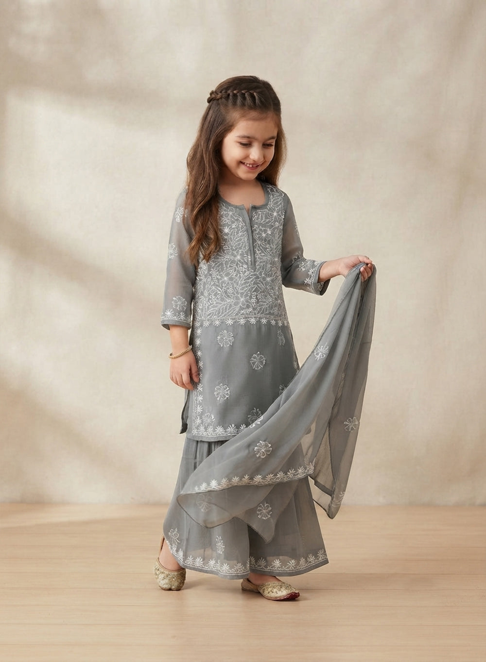 Tara Grey - Nanhe Farishtery Girls Georgette Chikankari Kidswear Set