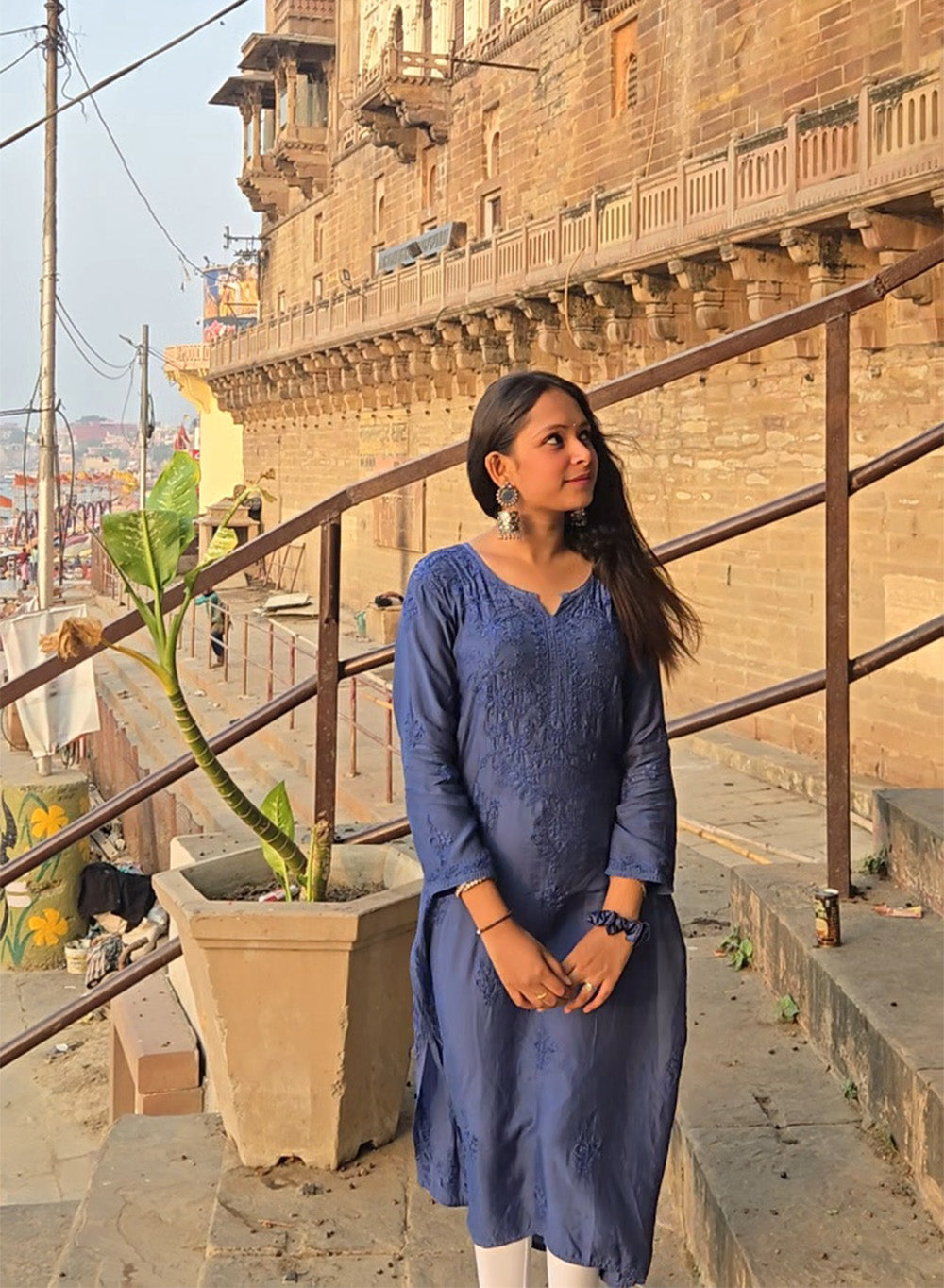 Sadgi Blue - Bahaar Muslin Solid Chikankari Kurta