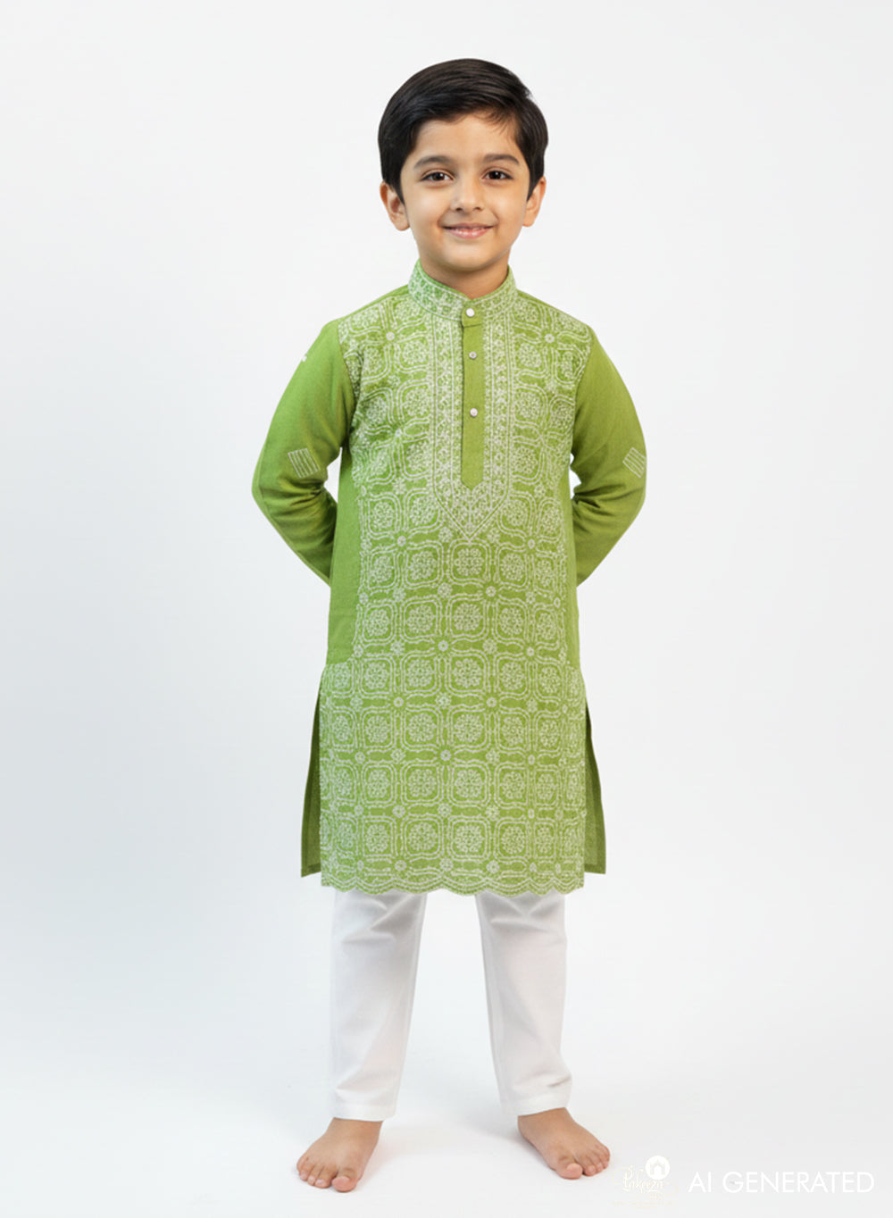 Green Front Jaal - Cotton Chikankari Kurta