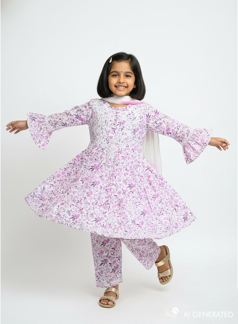 Gulnaar Purple Printed - Cotton Chikankari Kidswear Set