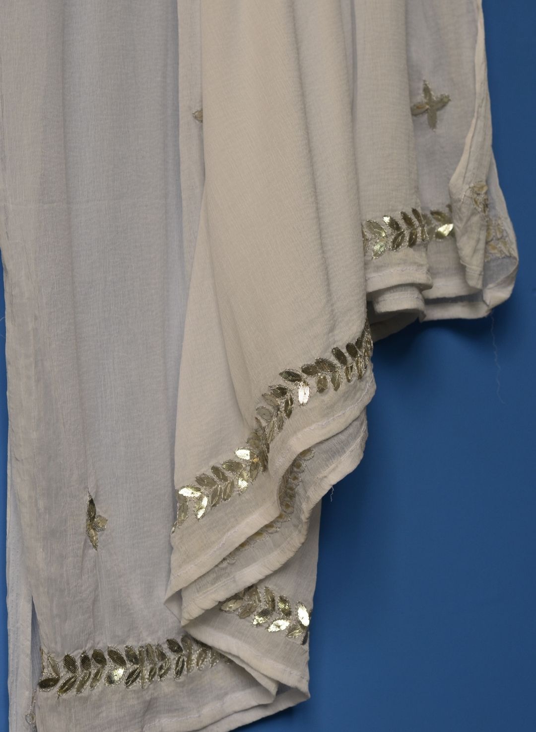 White Silver Gotta Patti - Chiffon Chikankari Duputta
