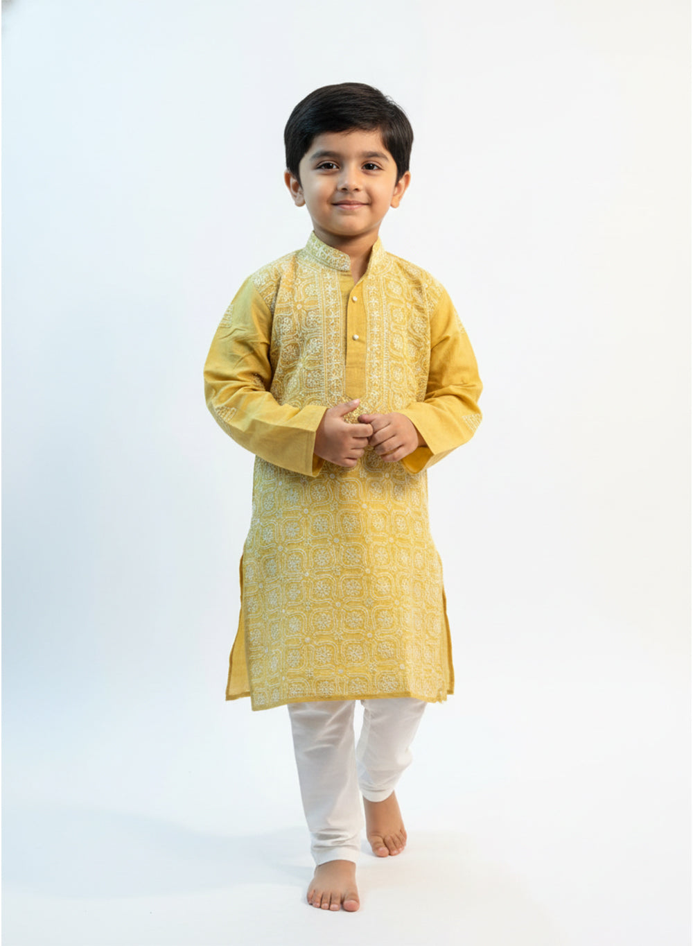 Beige Front Jaal - Cotton Chikankari Kurta