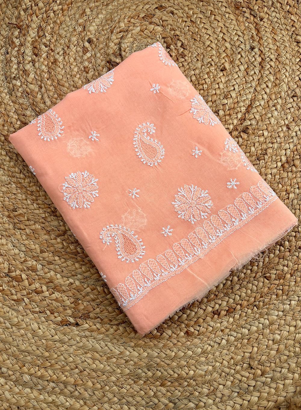 Light Orange - Dhoop Kinaray Cotton Chikankari Kurta Fabric