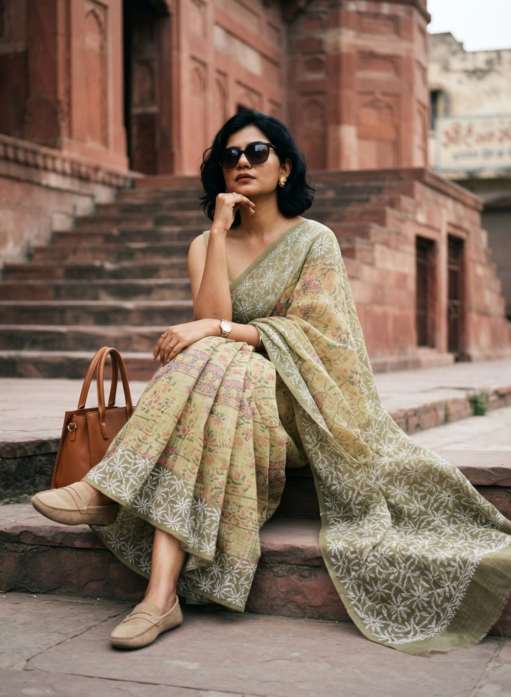 Aparajita Light Green - Aks Printed Kota Cotton Chikankari Saree