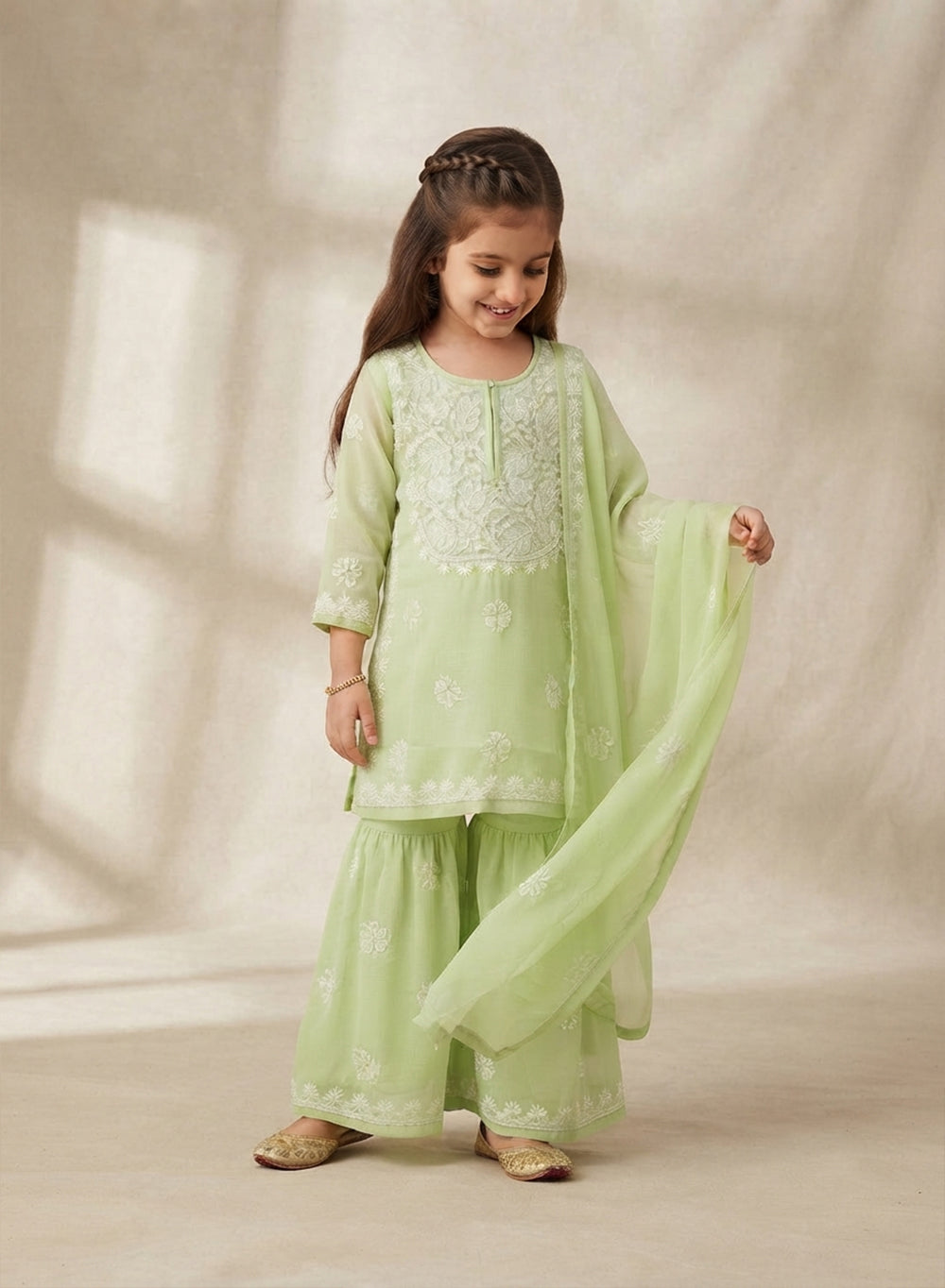 Tara Green - Nanhe Farishtery Girls Georgette Chikankari Kidswear Set