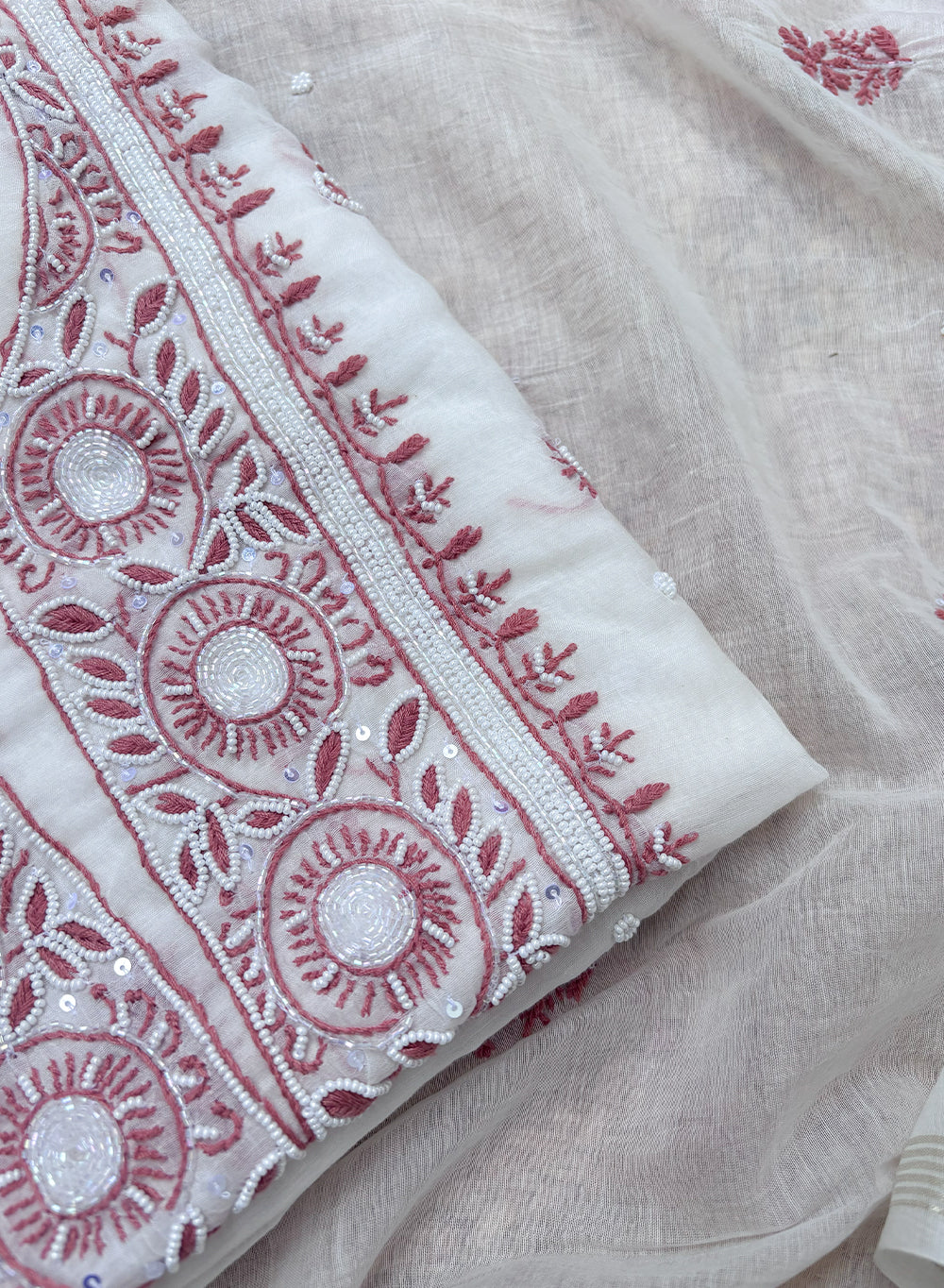 White & Brown - Moti & Katdana Nayaab Mul Chanderi Kurta & Dupatta Set