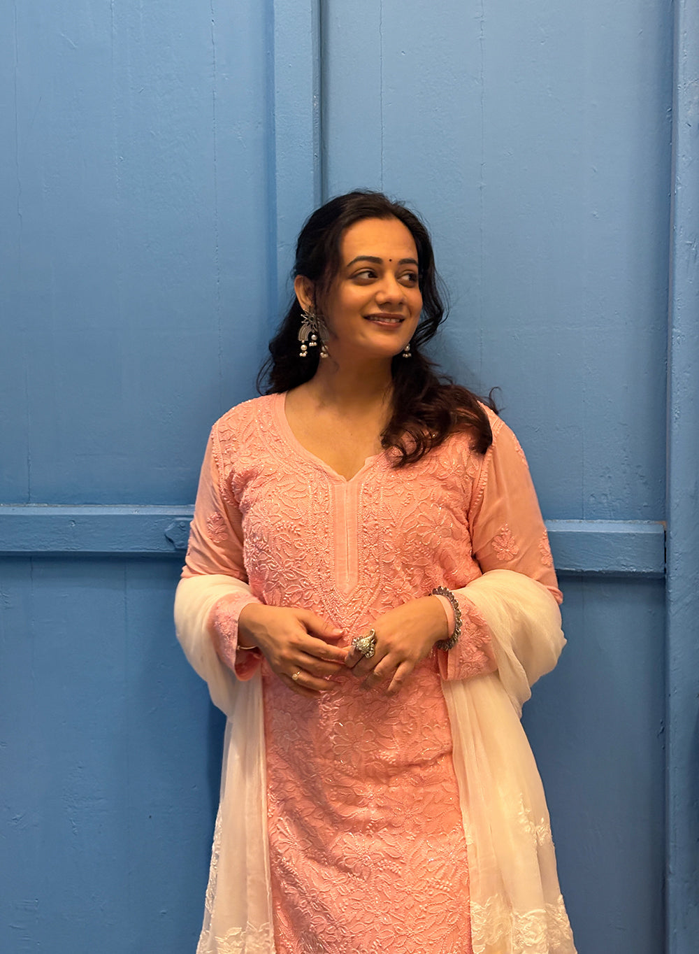 Pink - Anjuman Premium Viscose Chikankari Kurta With Katdana & Sequin