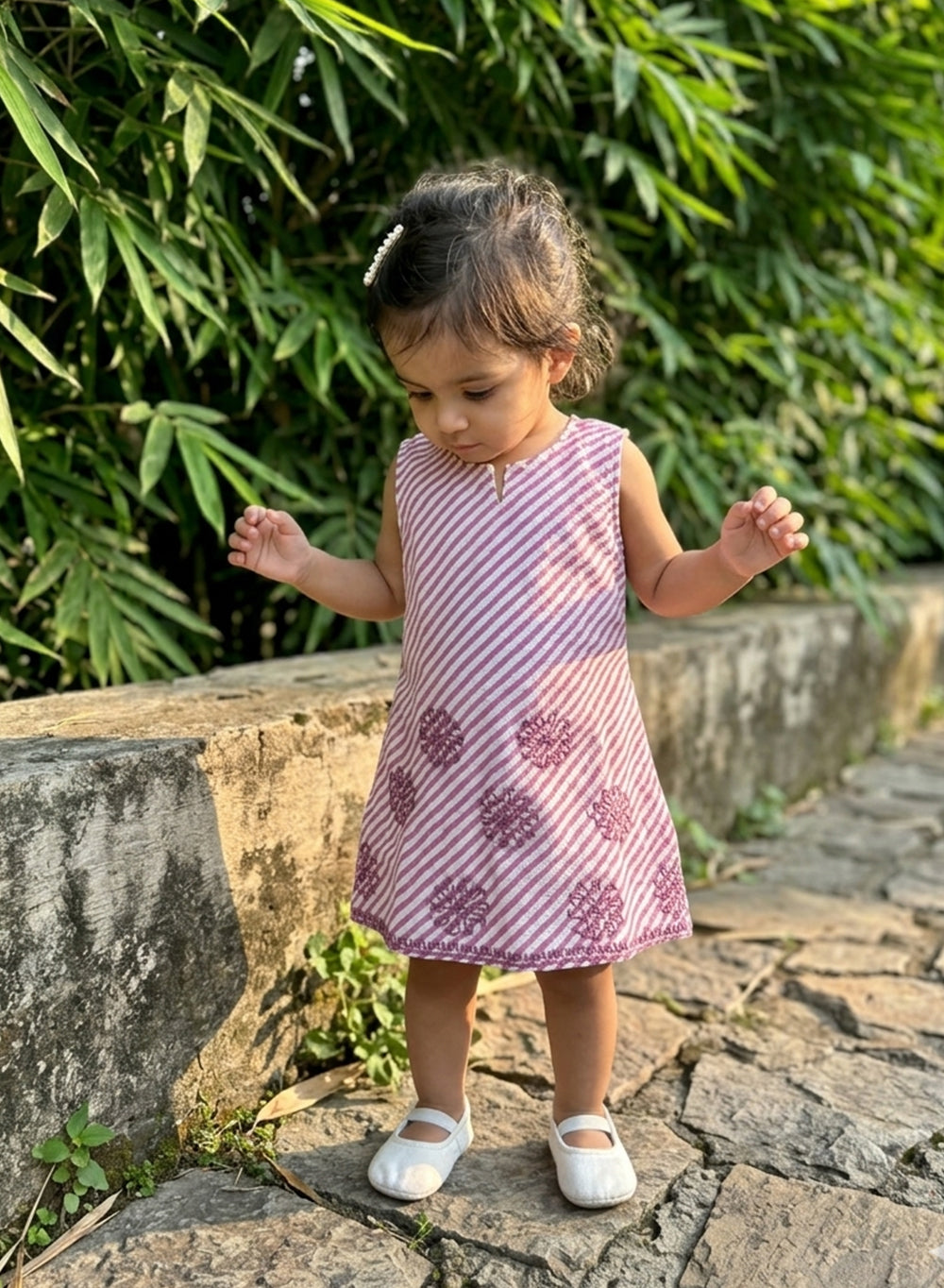 Kali - Lavender Lehariya Kota Chikankari Nanhe Farishtey Girls Frock