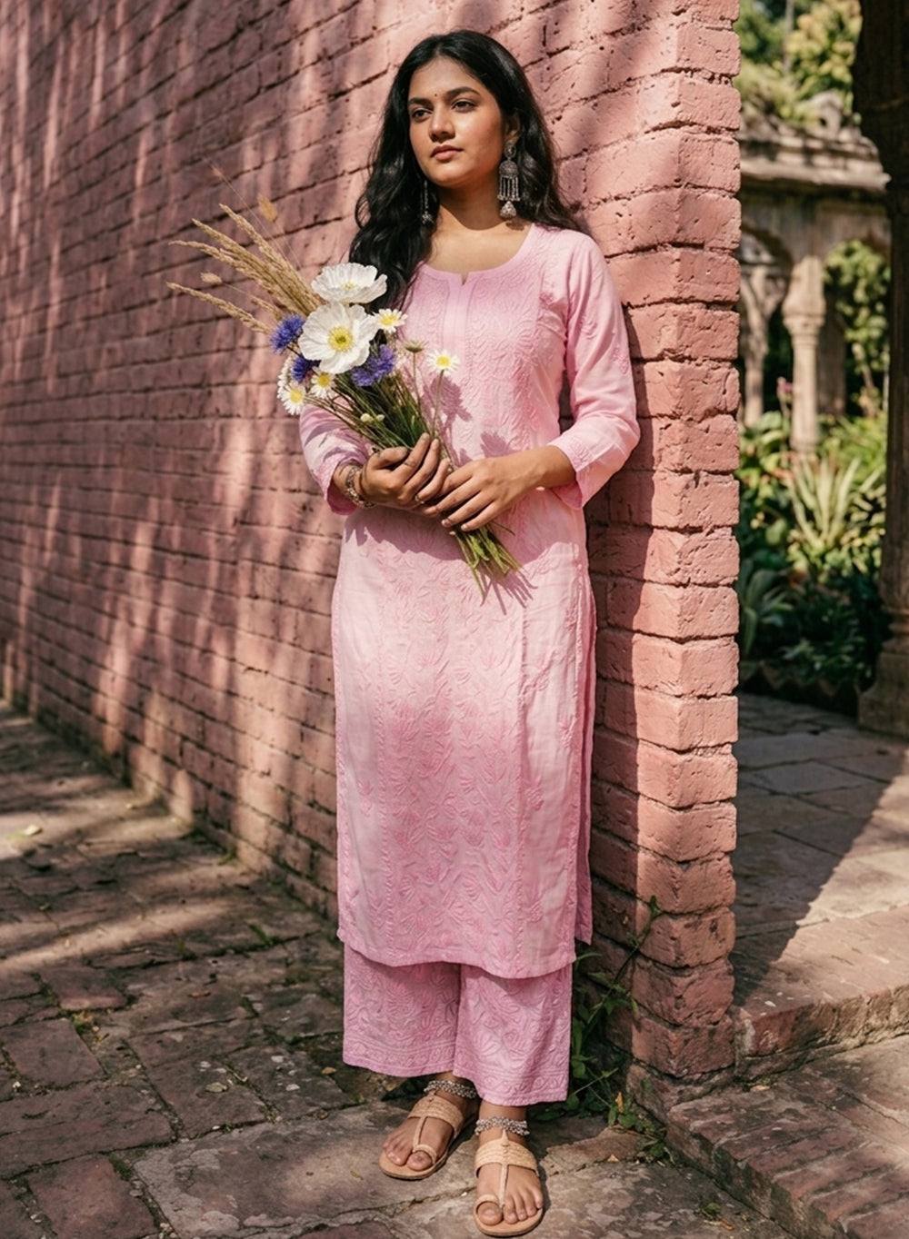 Saroj Baby Pink - Muslin Nargis Chikankari Set