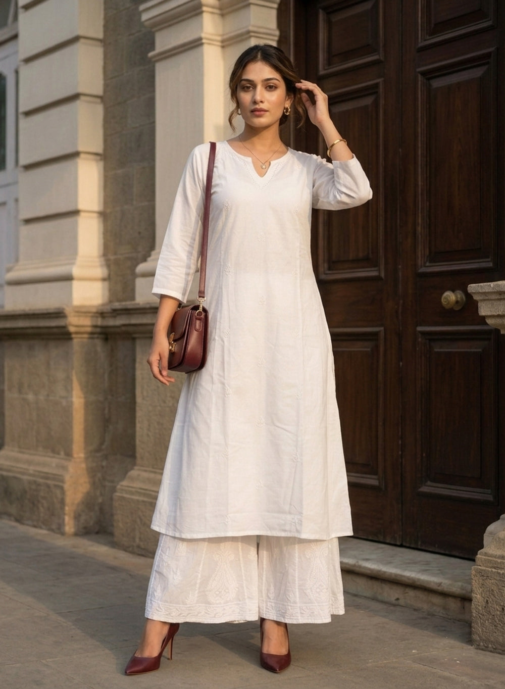 White - A-Lined Anjuman Chanderi Chikankari Kurta