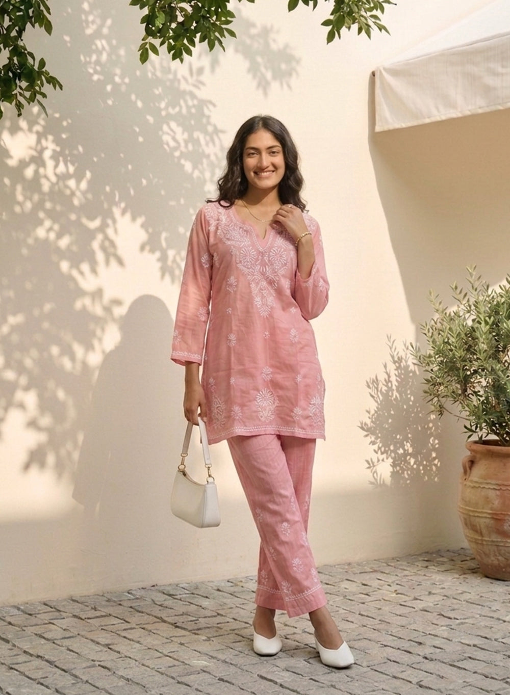 Pink - Mul Chanderi Nargis Chikankari Co-ord Set