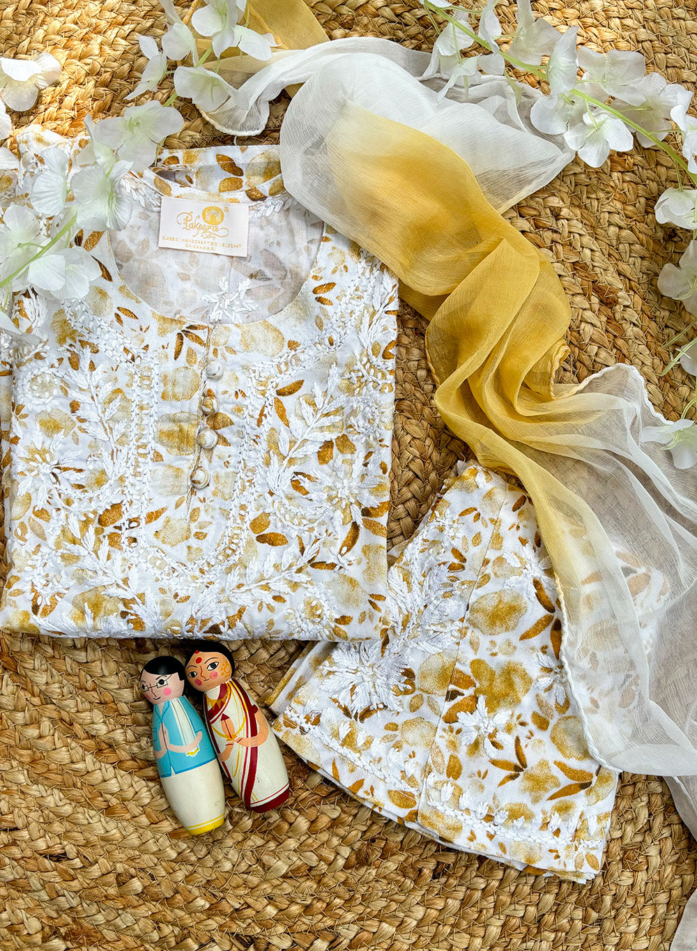 Gulnaar Beige Printed - Cotton Chikankari Kidswear Set