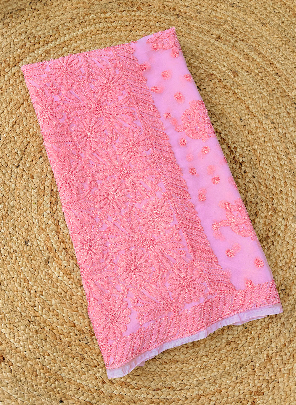 Baby Pink Self Thread - Aks Georgette Chikankari Saree