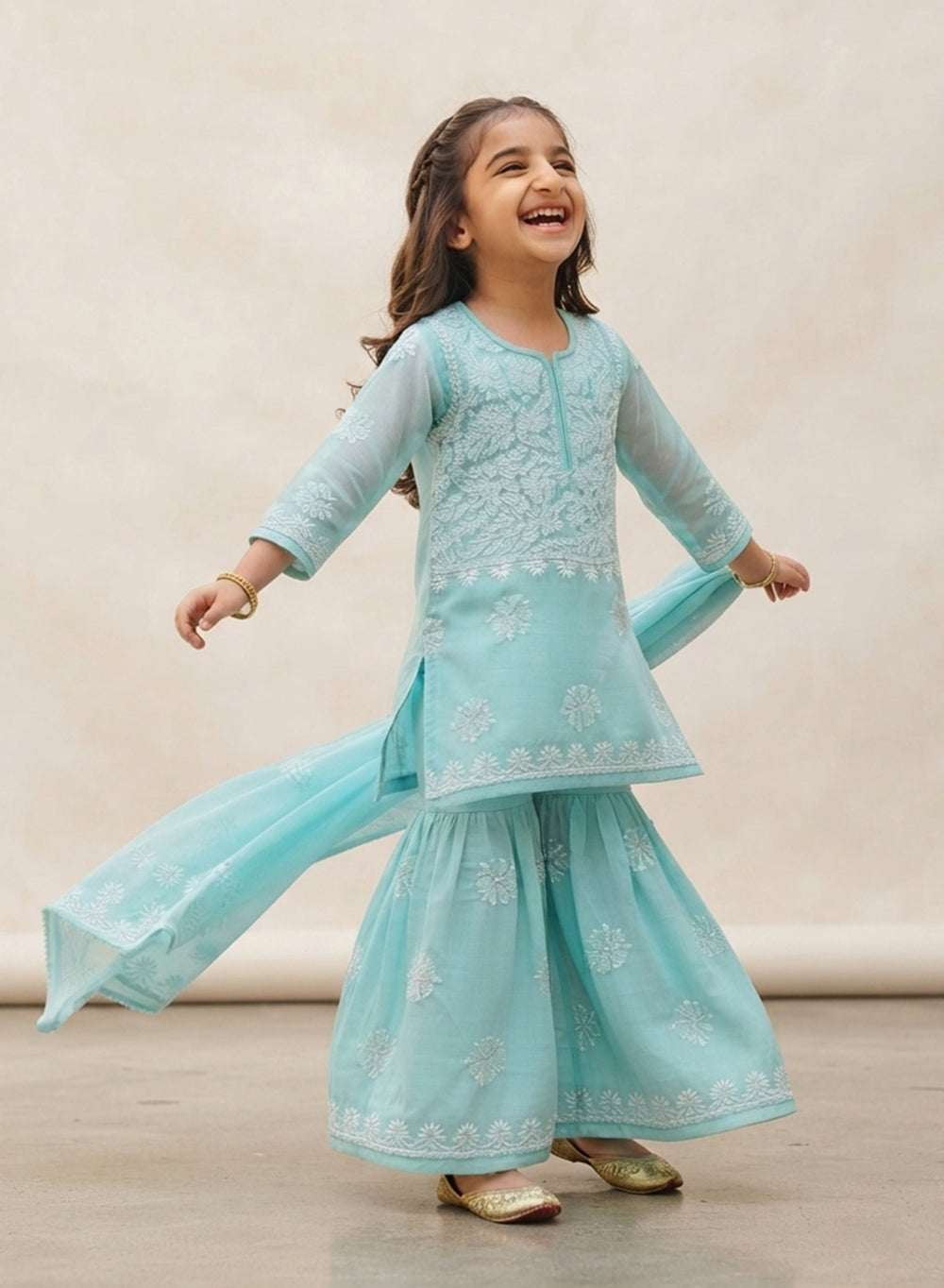 Tara Sky Blue - Nanhe Farishtery Girls Georgette Chikankari Kidswear Set