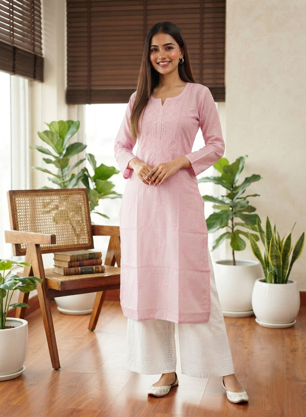 Swara Light Pink - Anjuman Chanderi Cotton Chikankari Kurta