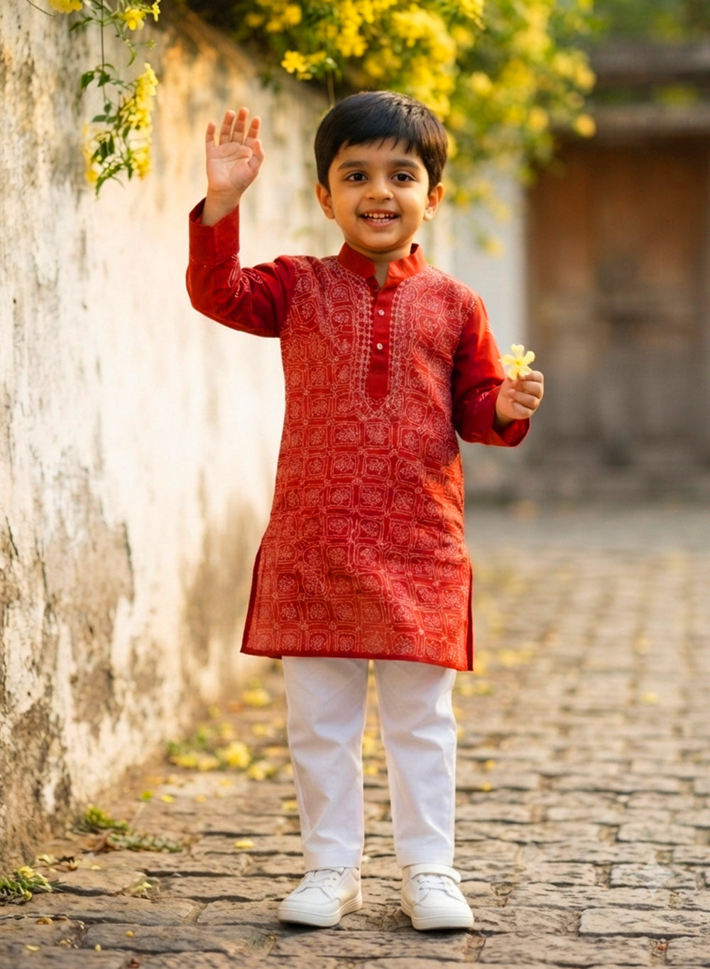 Red Front Jaal - Cotton Chikankari Kurta