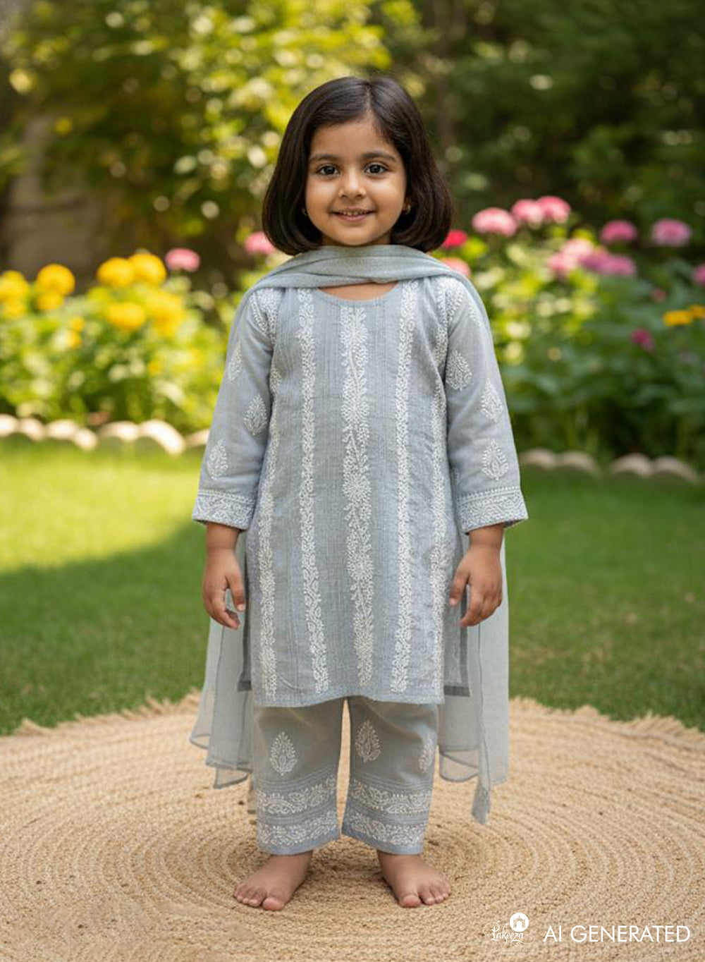 Titli Gray - Cotton Chikankari Kidswear Set