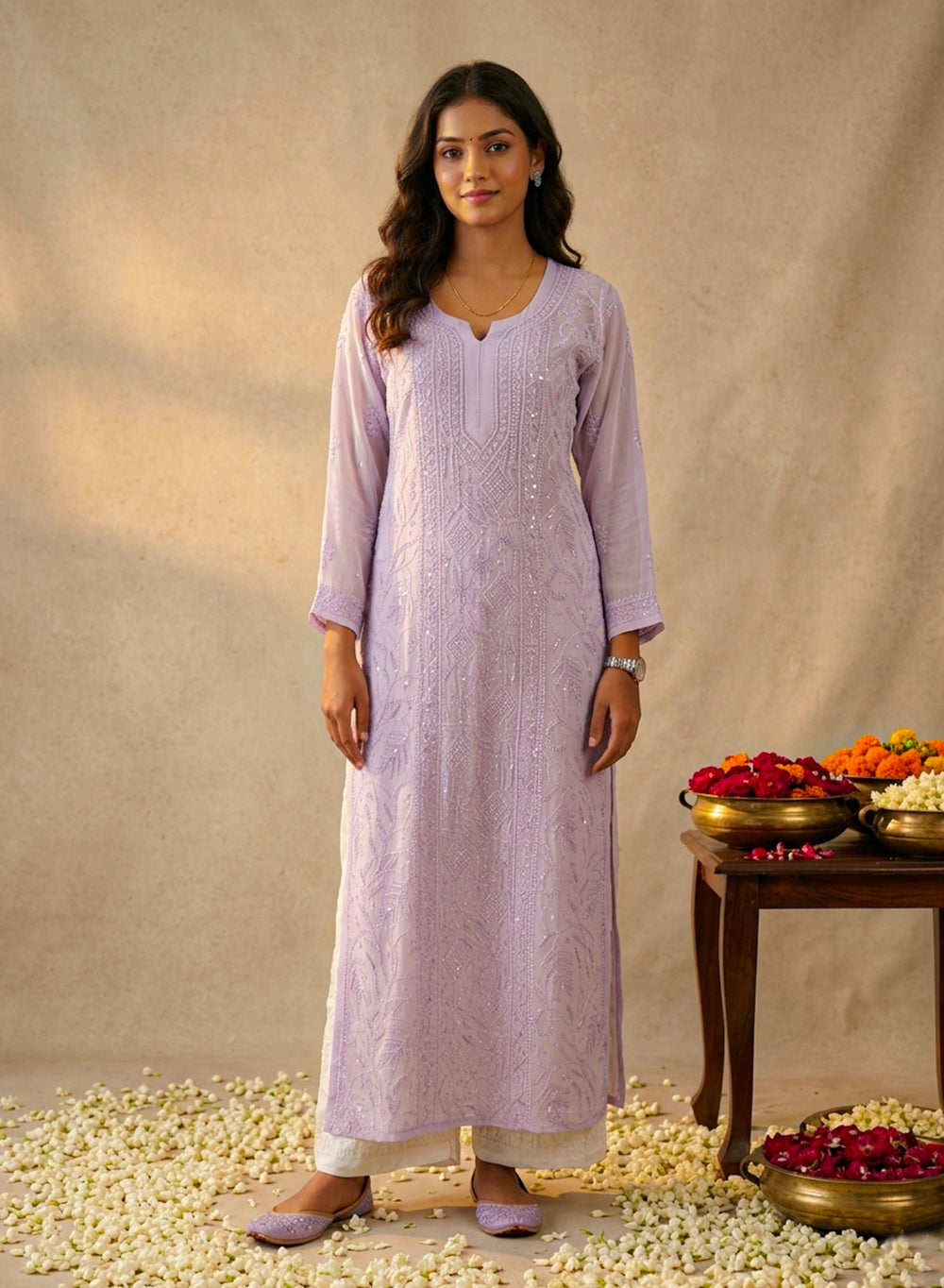 Liac - Anjuman Premium Viscose Chikankari Kurta With Katdana & Sequin