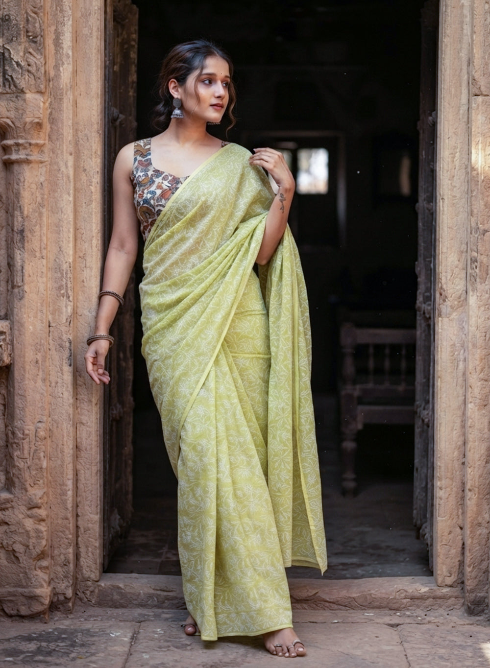 Shabnam Light Green - Aks Cotton Tepchi Chikankari Saree