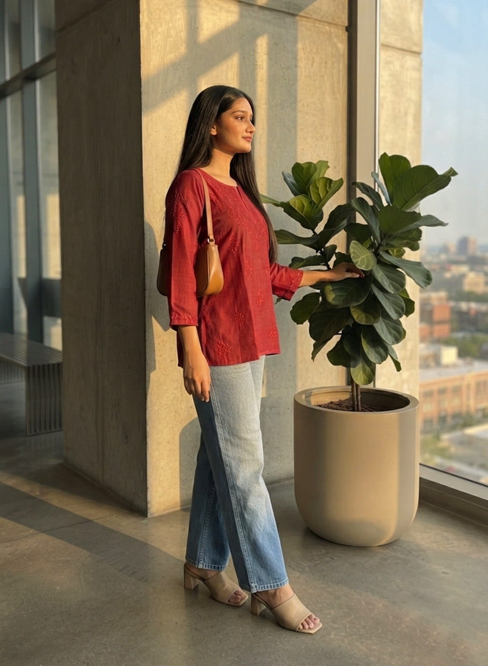 Alia Raspberry - Gulshan Muslin Chikankari Short Top