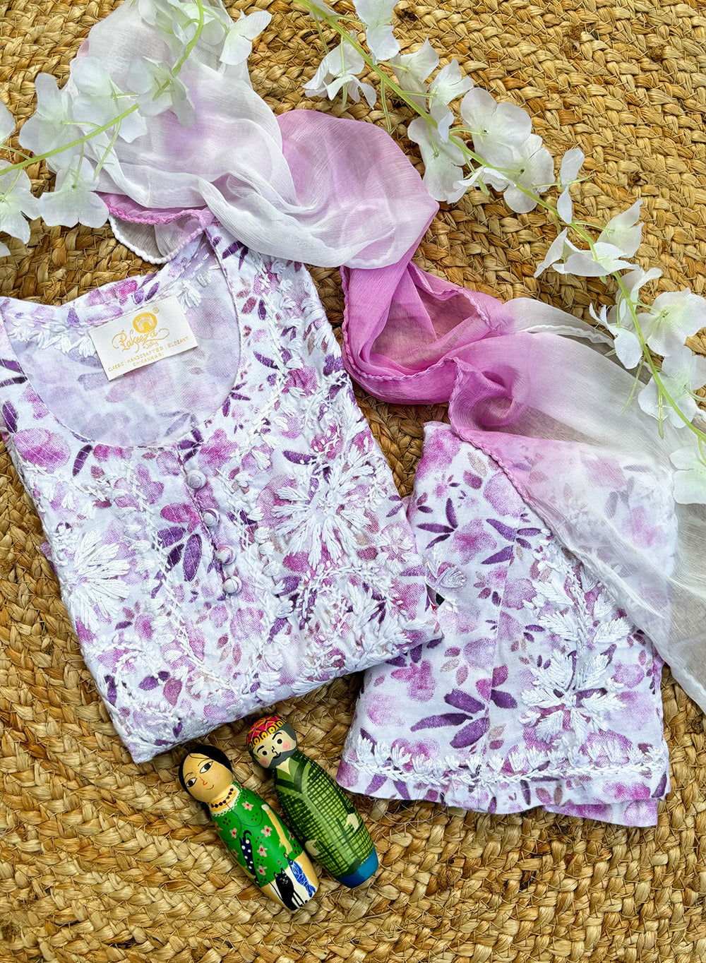 Gulnaar Purple Printed - Cotton Chikankari Kidswear Set