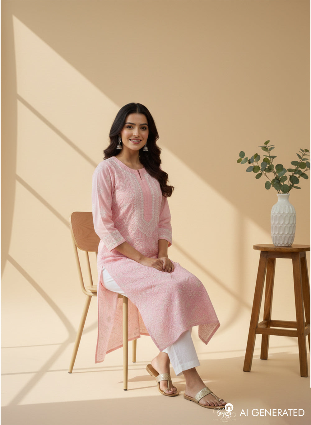 Baby Pink - Bahaar Cotton Terry Voile Chikankari Kurta With Mukaish Work