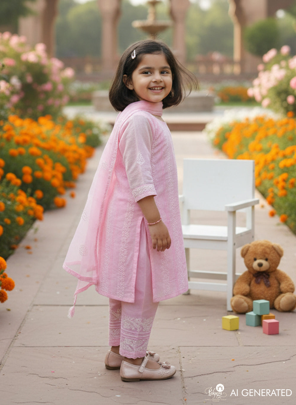 Titli Pink - Cotton Chikankari Kidswear Set