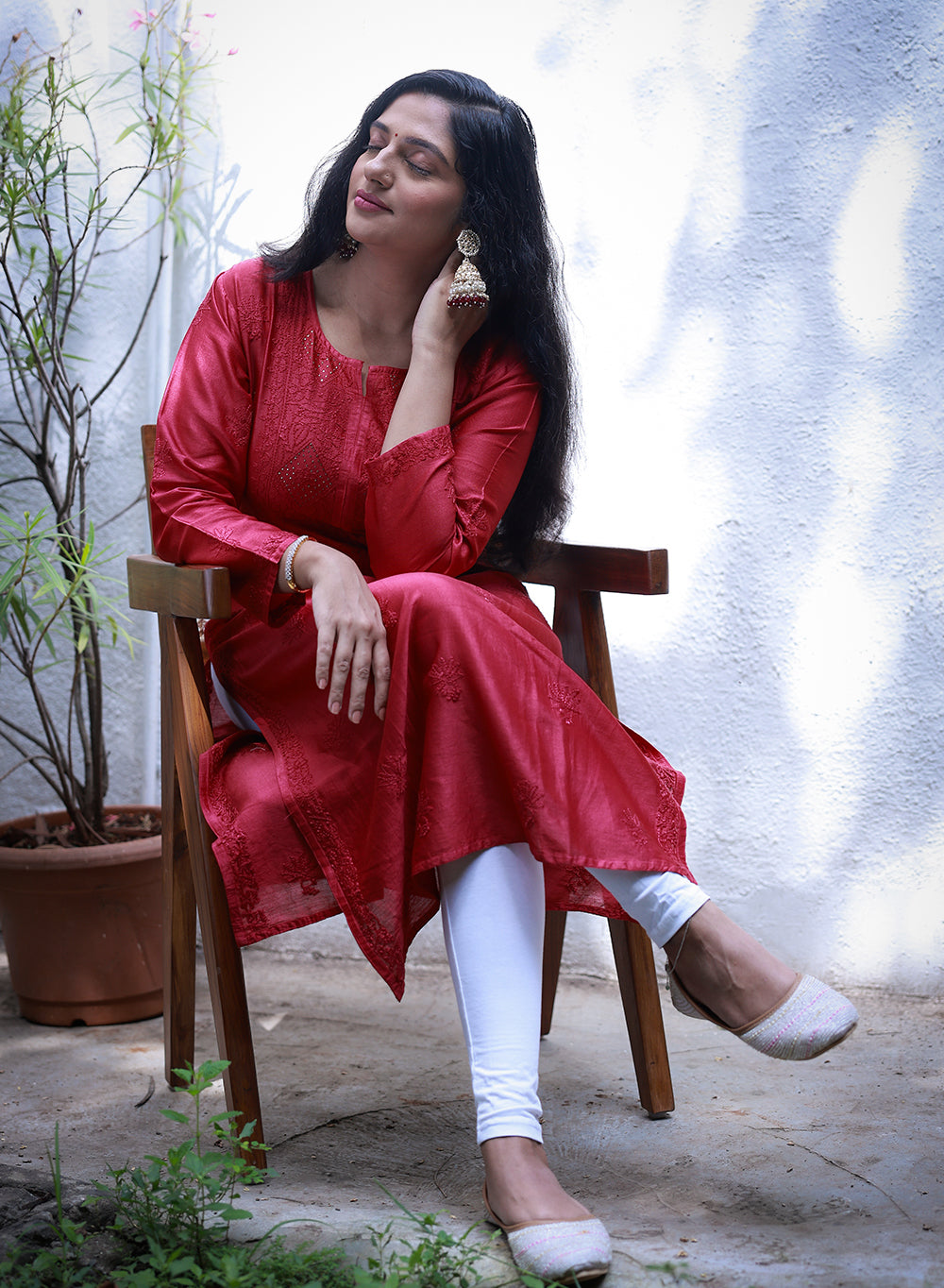 Swara Maroon - Anjuman Chanderi Cotton Chikankari Kurta