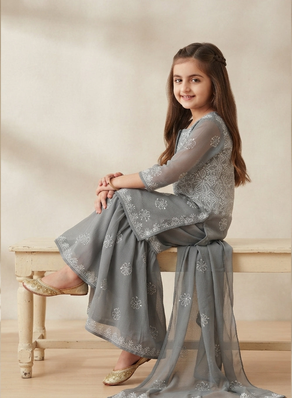 Tara Grey - Nanhe Farishtery Girls Georgette Chikankari Kidswear Set