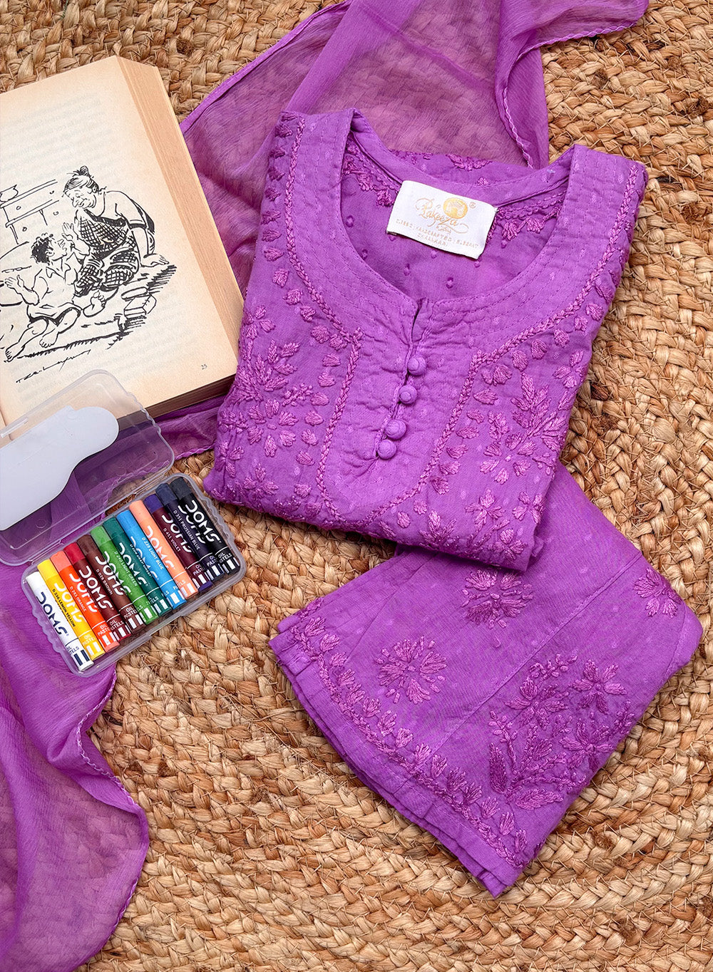 Pihu Lavender - Dobby Cotton Chikankari Kidswear Set