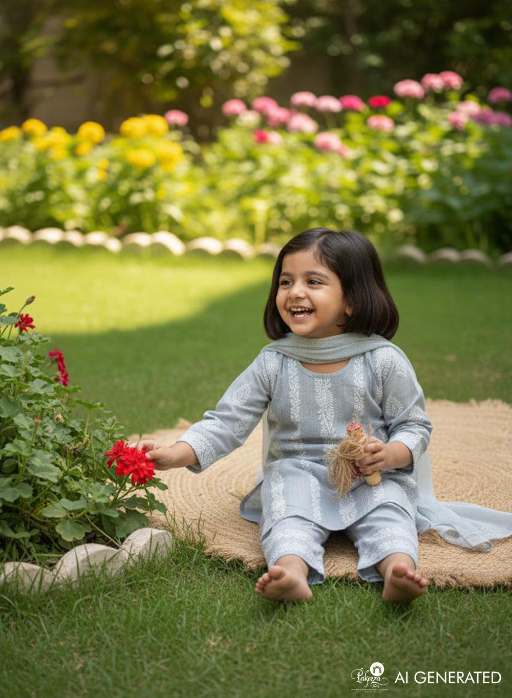 Titli Gray - Cotton Chikankari Kidswear Set