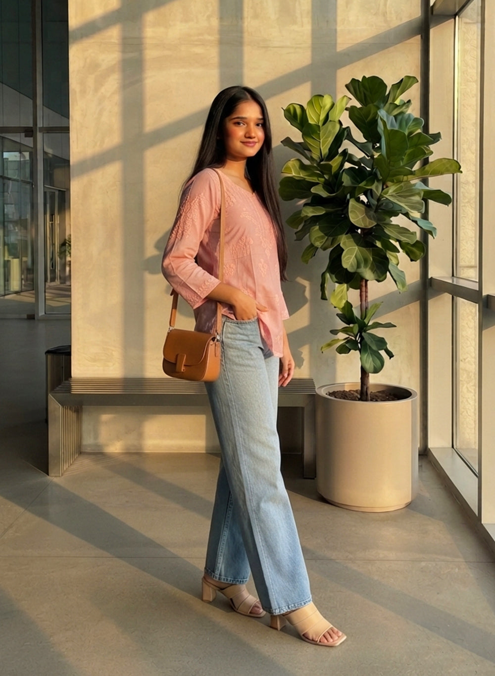 Alia Rose Gold - Gulshan Muslin Chikankari Short Top