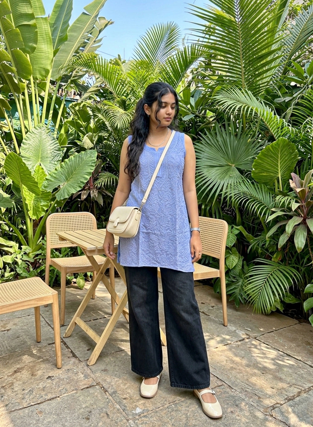Blue - Gulshan Viscose Front Jaal Chikankari Shot Top