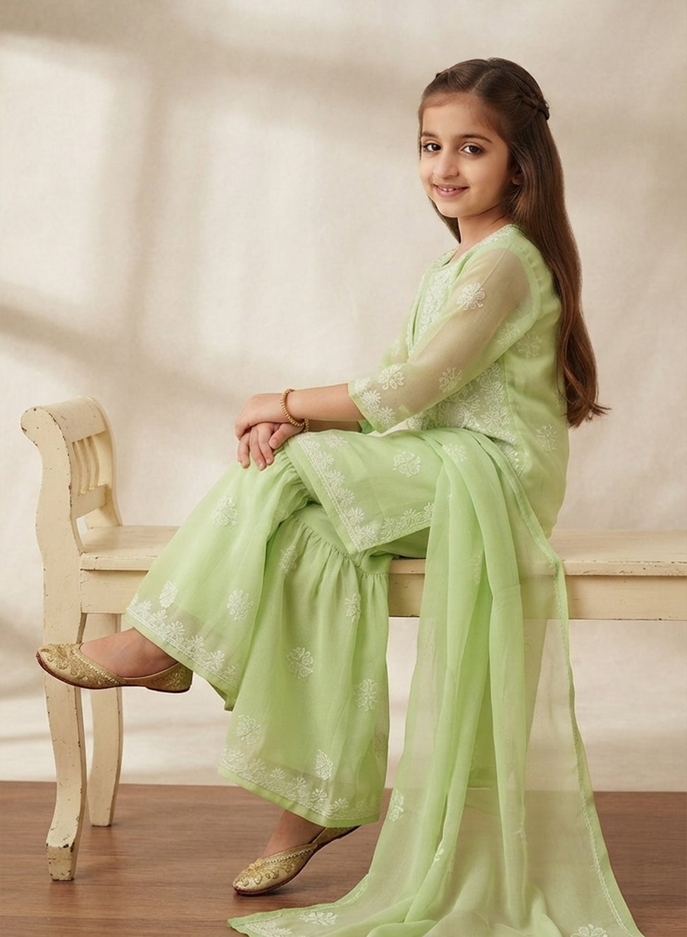 Tara Green - Nanhe Farishtery Girls Georgette Chikankari Kidswear Set