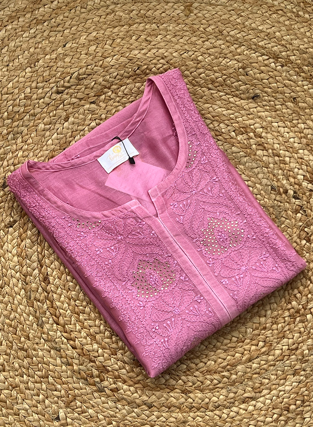 Swara Pink - Anjuman Chanderi Cotton Chikankari Kurta