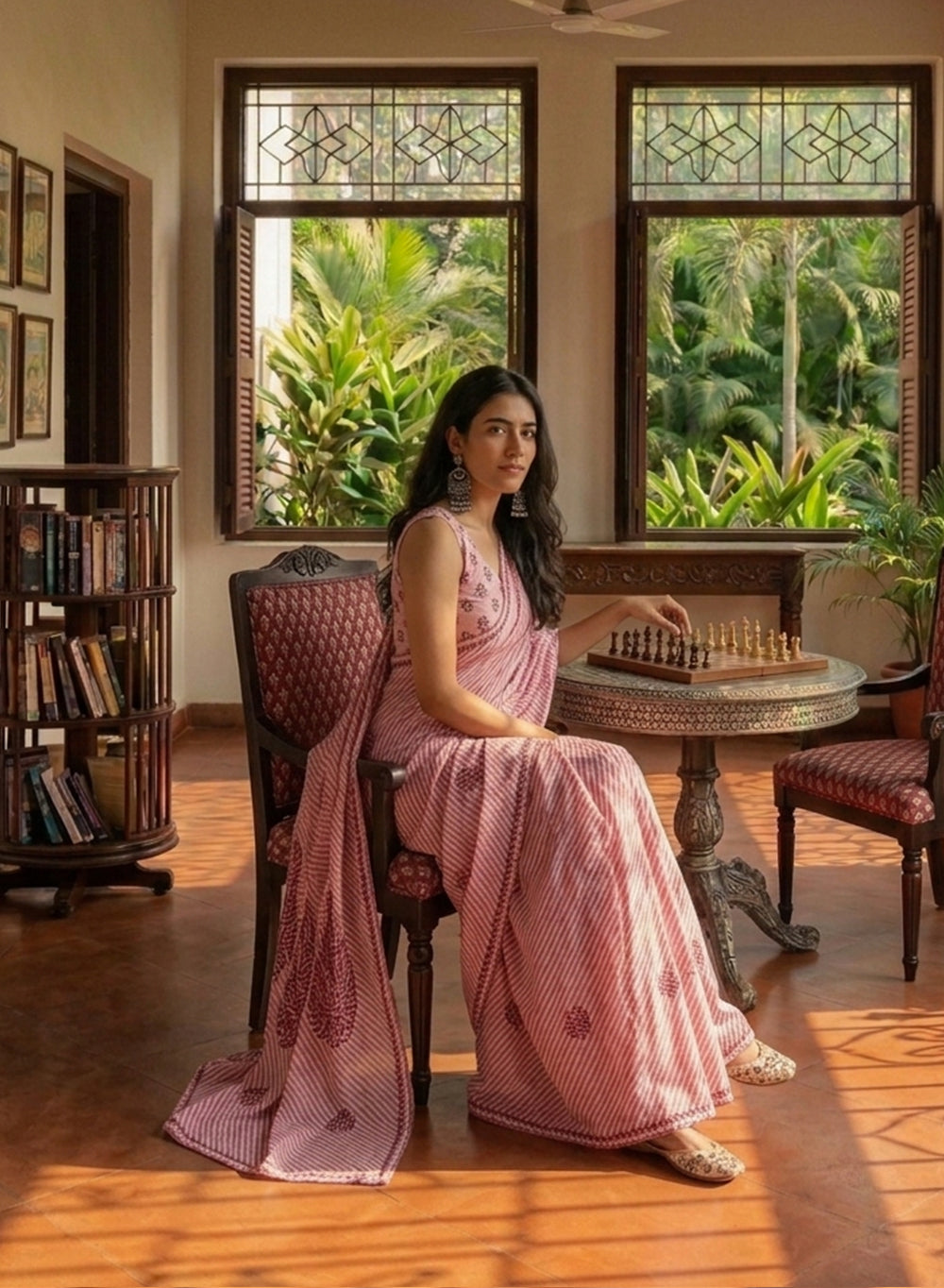 Mauve Lehariya - Kota Aks Cotton Chikankari Saree