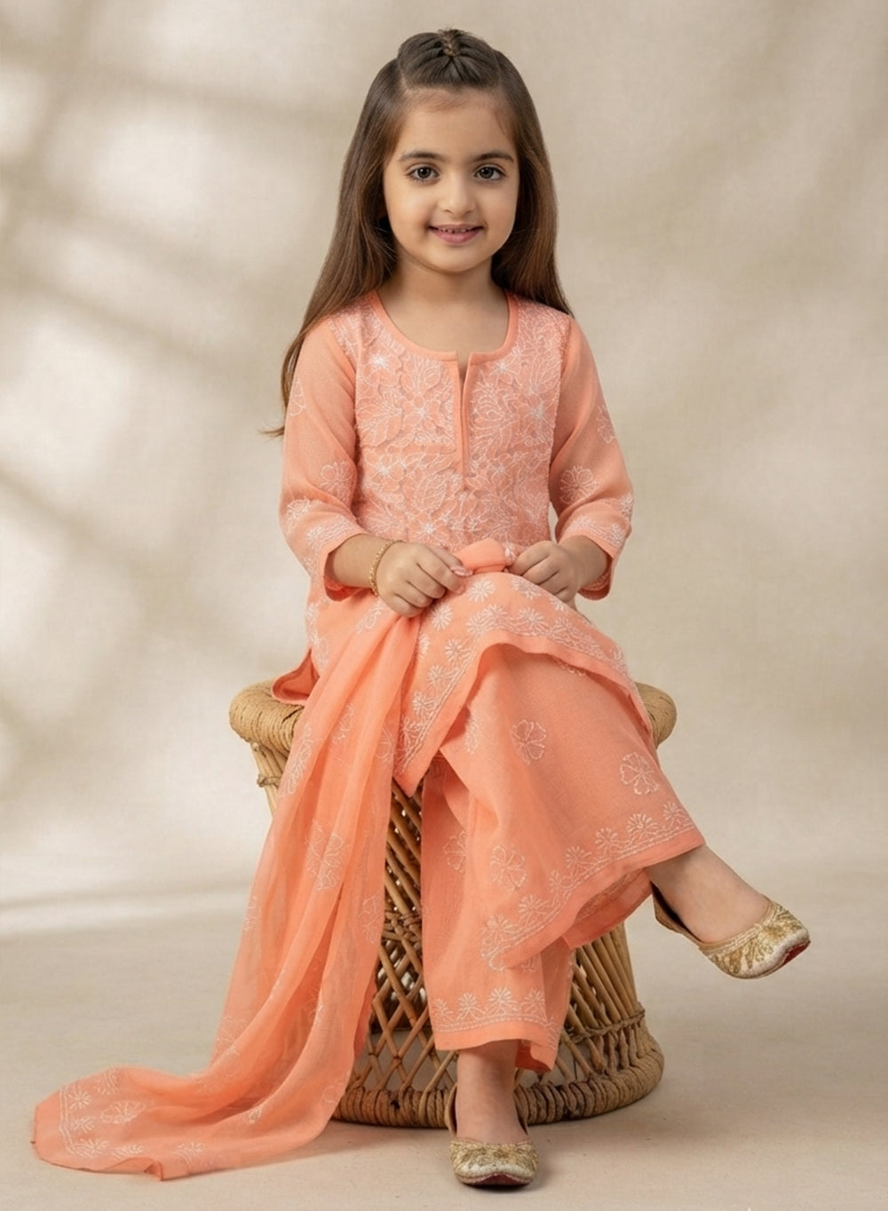 Tara Orange - Nanhe Farishtery Girls Georgette Chikankari Kidswear Set