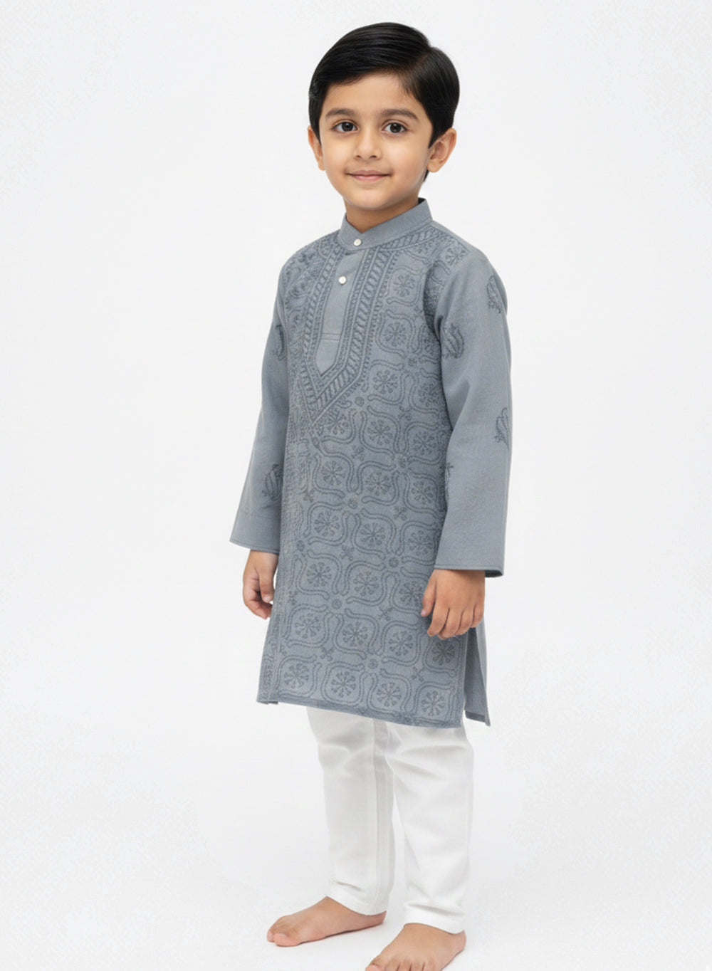 Grey Front Jaal - Cotton Chikankari Kurta
