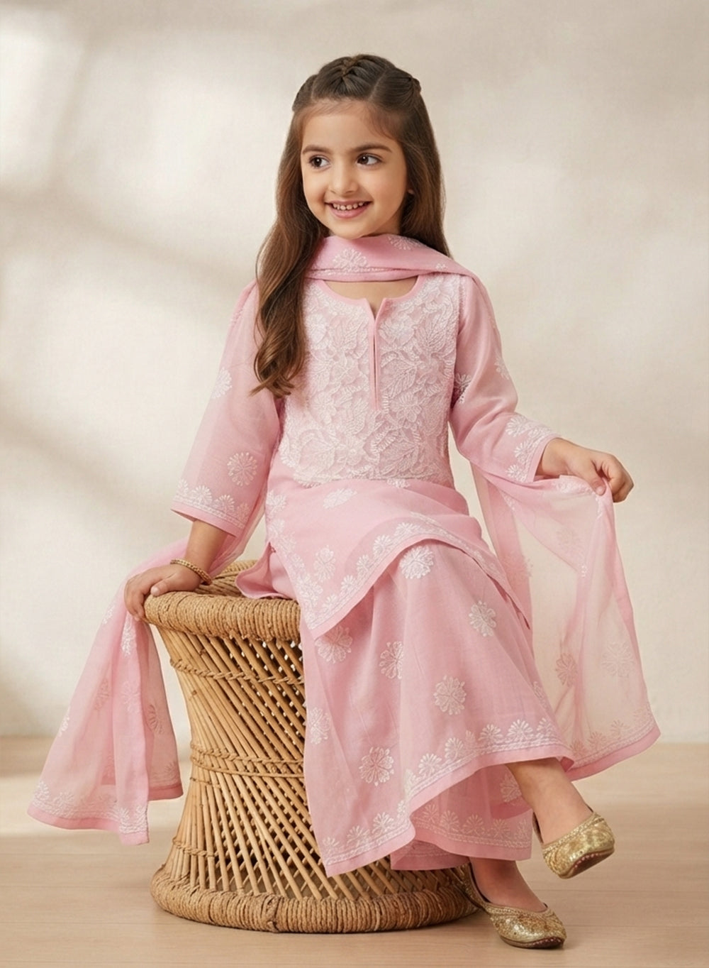 Tara Pink - Nanhe Farishtery Girls Georgette Chikankari Kidswear Set