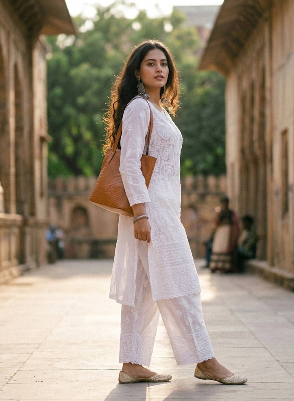 White - Bahaar Cotton Terry Voile Chikankari Kurta With Daraz & Crochet Work
