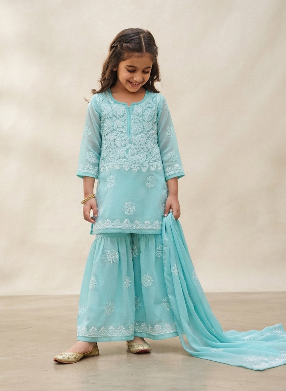 Tara Sky Blue - Nanhe Farishtery Girls Georgette Chikankari Kidswear Set