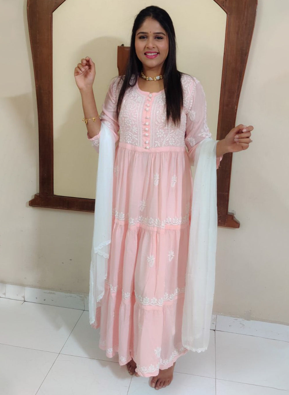 Falak Peach - Three Layer Modal Gown