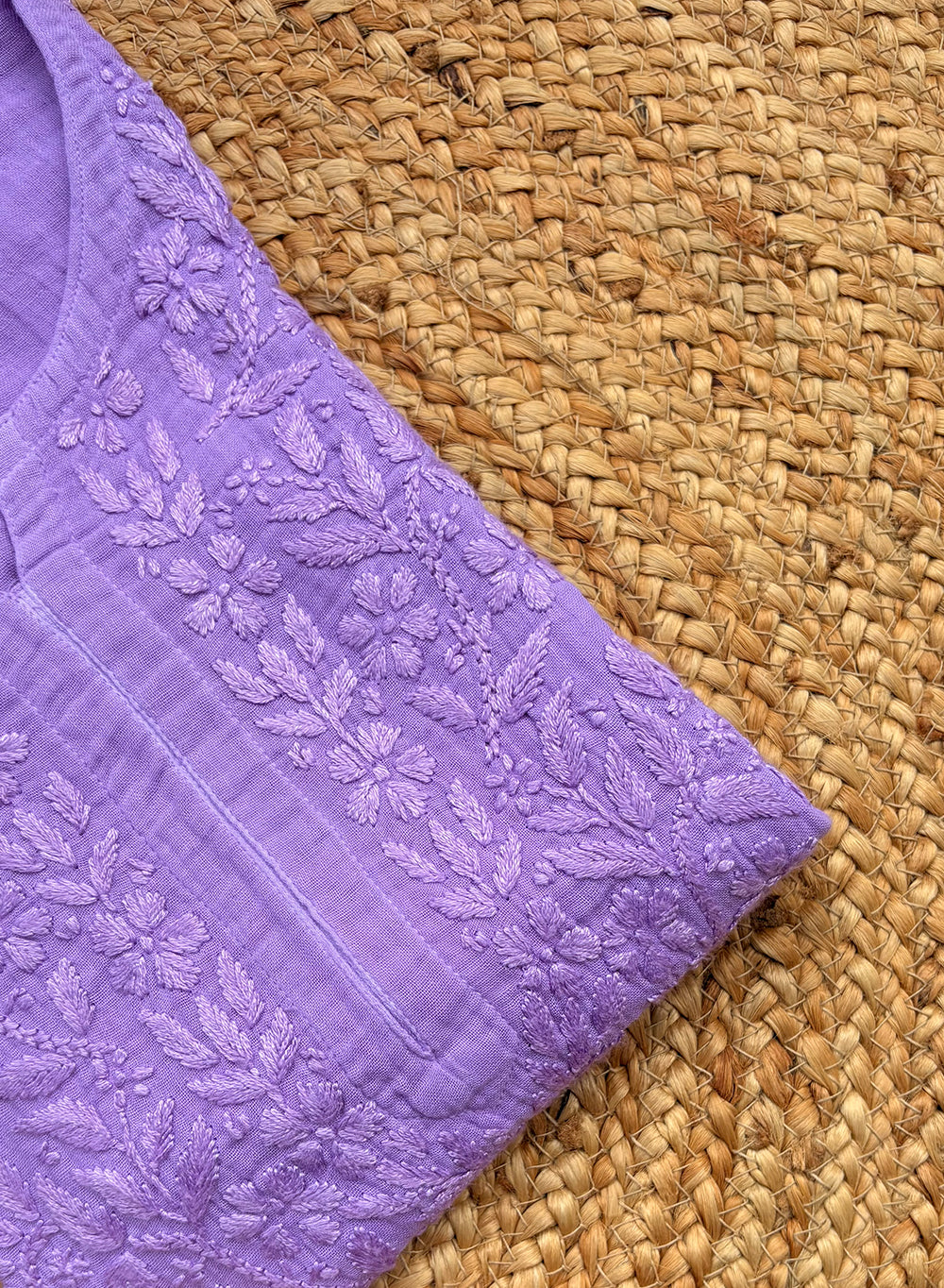 Lavender - Gulshan Linen Cotton Double Layered Chikankari Short Top
