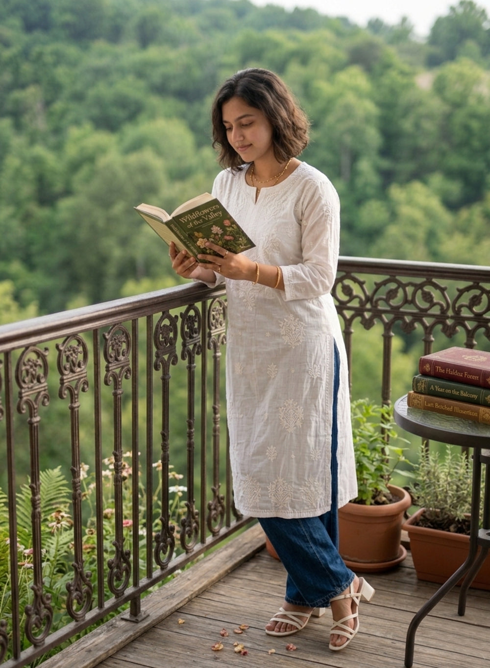 White - Bahaar Linen Chikankari Kurta