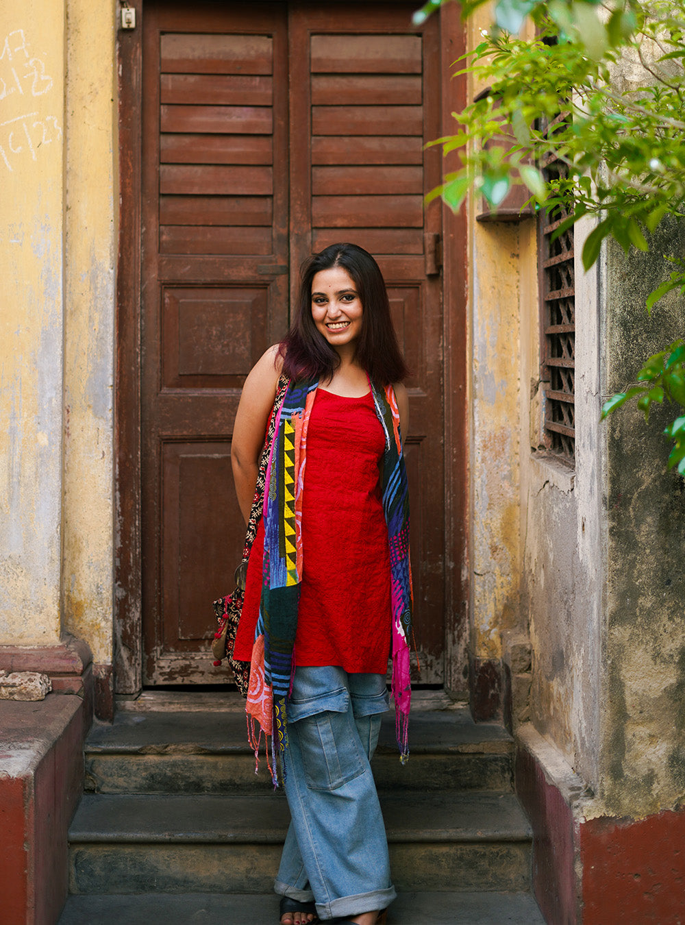 Noori Red Cotton - Bahaar Noodle Strap Kurta