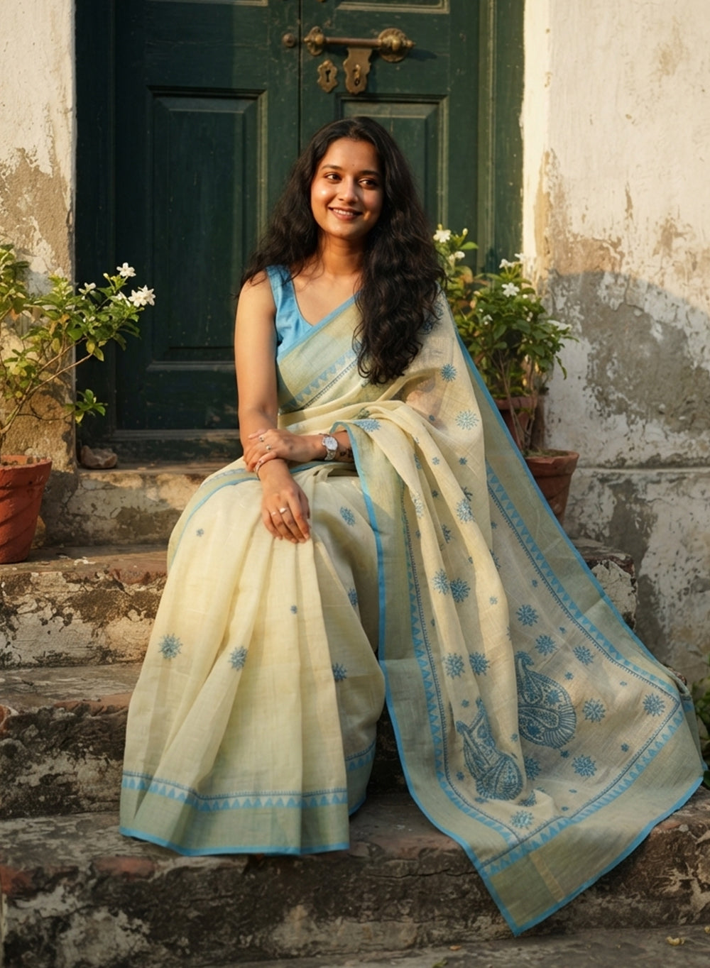 Sky Blue Dhoop Chaav - Aks Super Net Chikankari Saree
