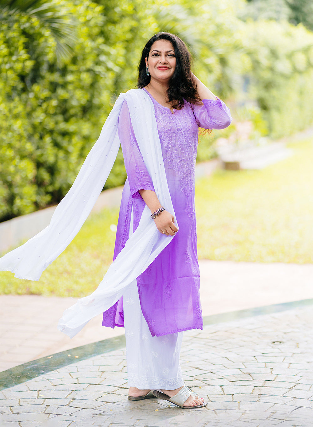 Sadgi Lavender Ombré - Bahaar Muslin Ombré Chikankari Kurta