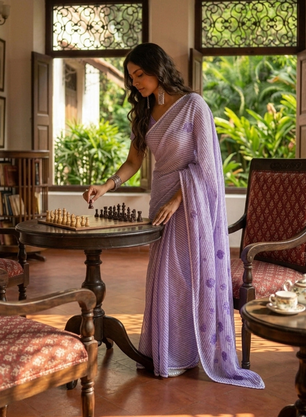 Lilac Lehariya - Kota Aks Cotton Chikankari Saree