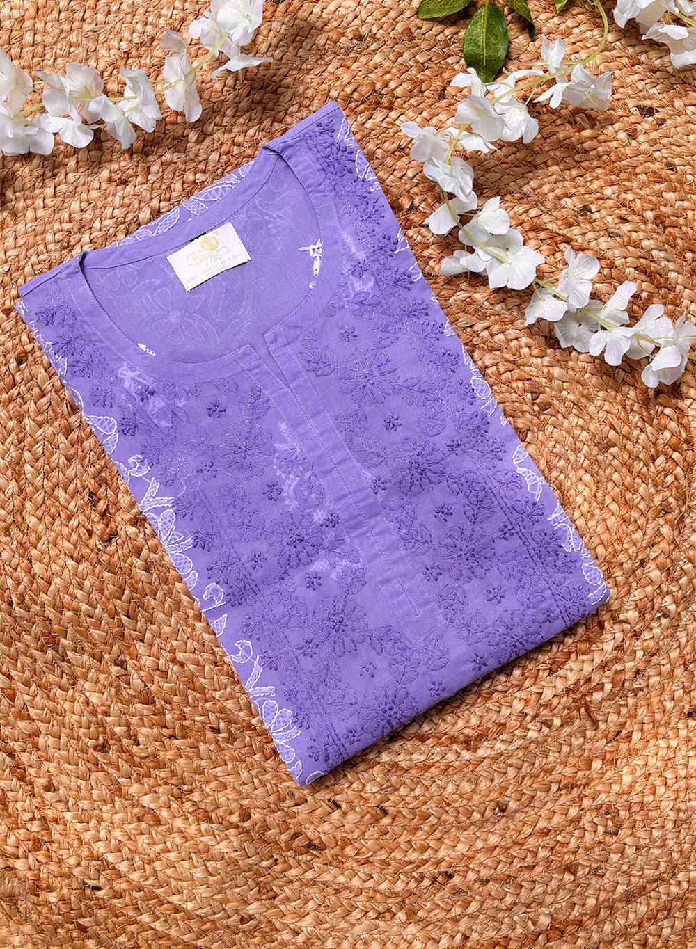 Lavender - Cotton Terry Voile Bahaar Chikankari Kurta