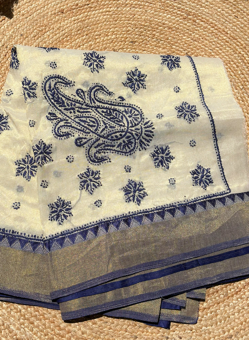 Dark Blue Dhoop Chaav - Aks Super Net Chikankari Saree